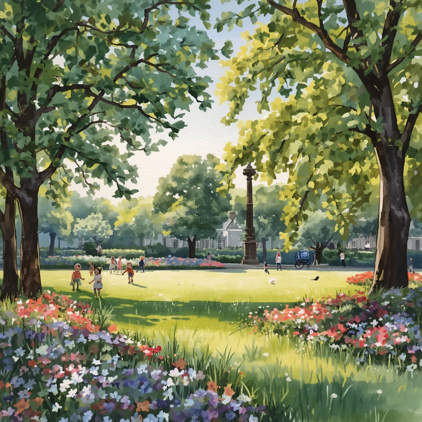 Groene bos park schilderij 