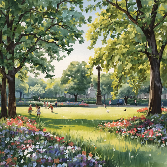 Groene bos park schilderij 