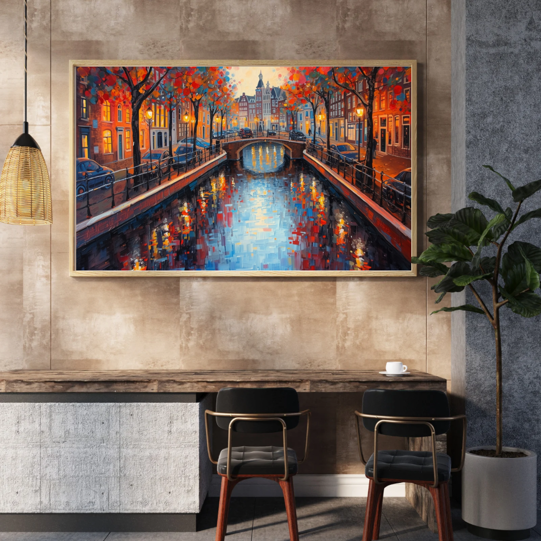 Amsterdam Season canvas print displayed in cozy interior living room