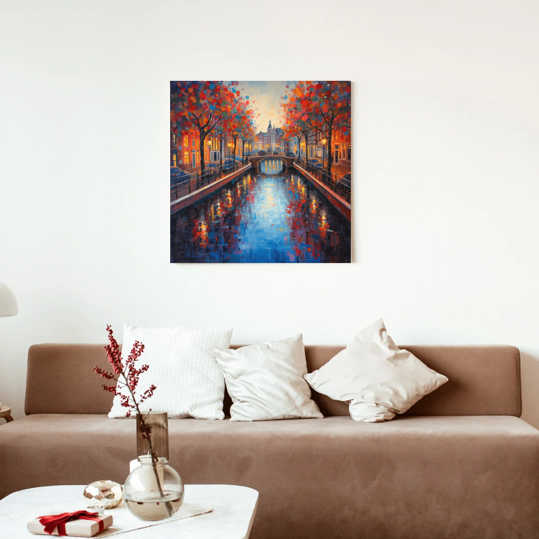 Amsterdam seasons wall art canvas in warm brown and grey home decor