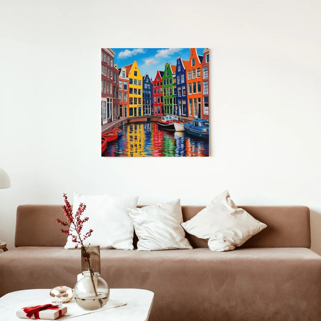 Utrecht city view canvas print displayed in modern living room interior