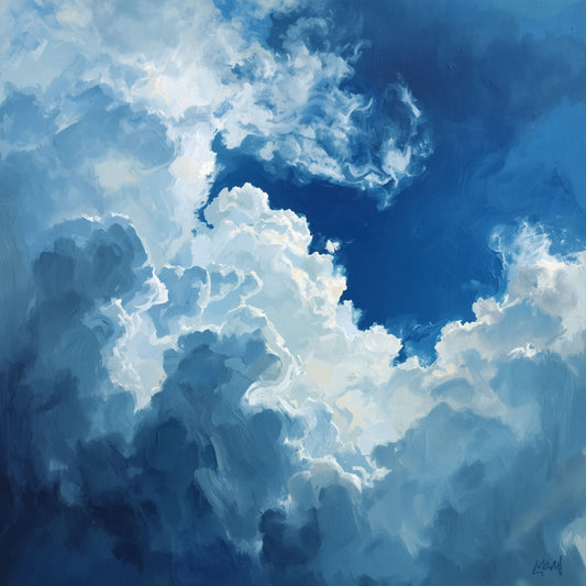Wolken Gemälde – Dramatischer Blauer Himmel mit Weißen Wolken