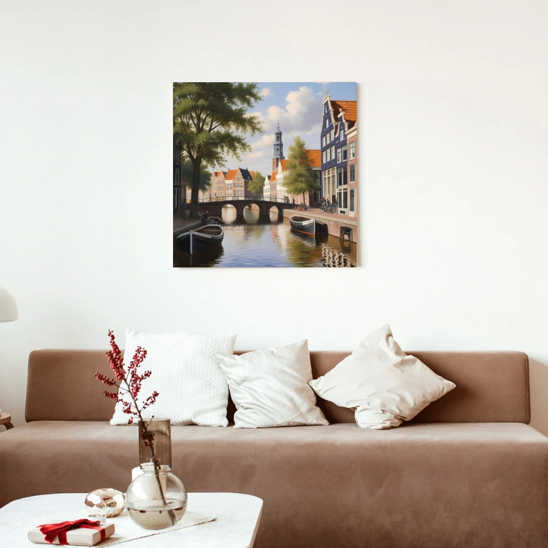 Utrecht Dom tower canvas print displayed in modern living room interior