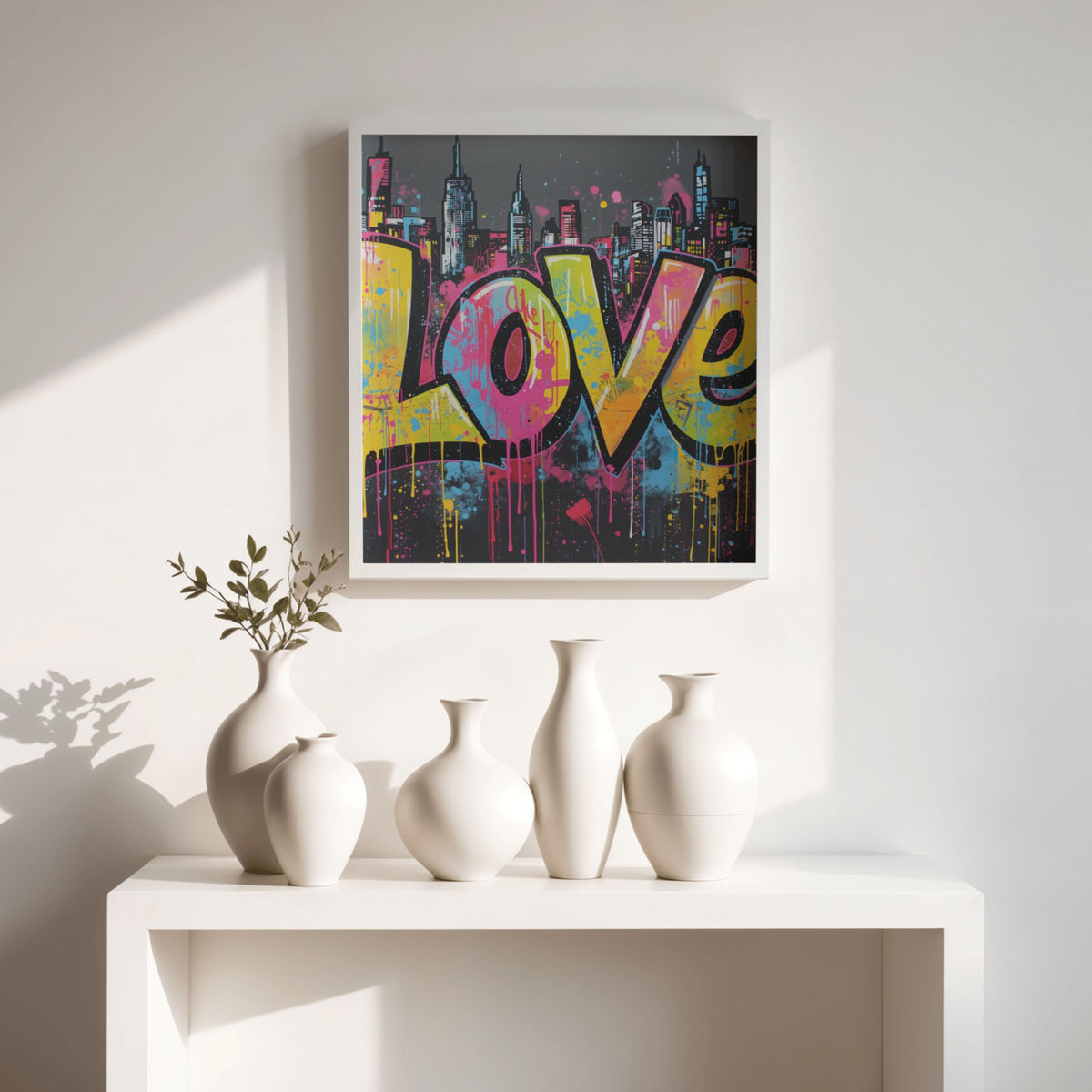 LOVE Graffiti Schilderij — Neon Skyline Urban Canvas Gang
