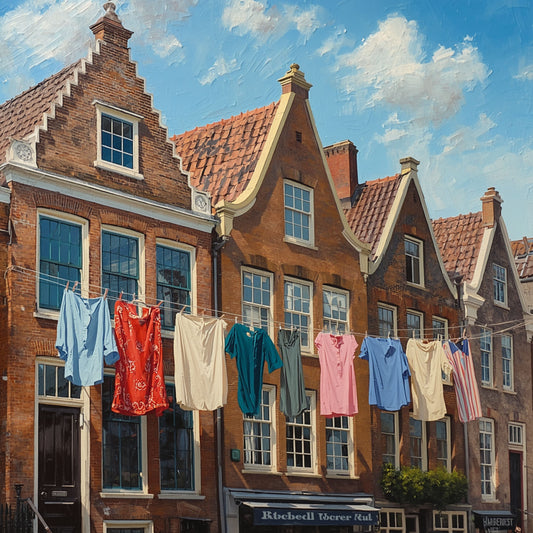 Hollands Straatje Schilderij – Kleurrijke Was aan de Lijn langs Historische Trapgevels