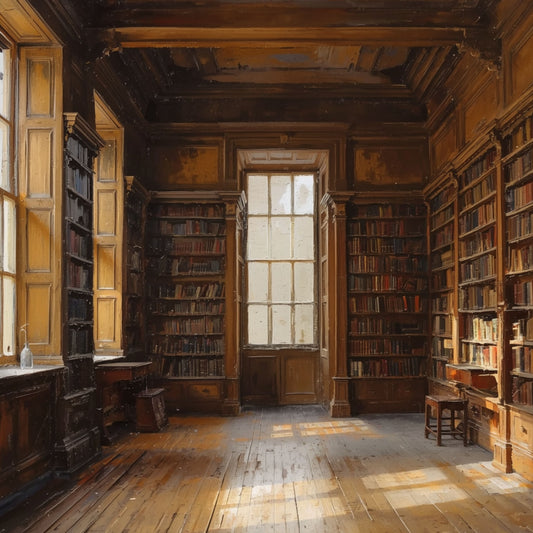 Bibliotheek Schilderij – Historische Engelse Bibliotheek met Houten Boekenkasten & Zonlicht