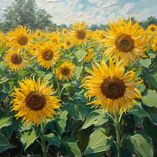 Zonnebloemen Schilderij – Weelderig Bloemenveld in Volle Zomer