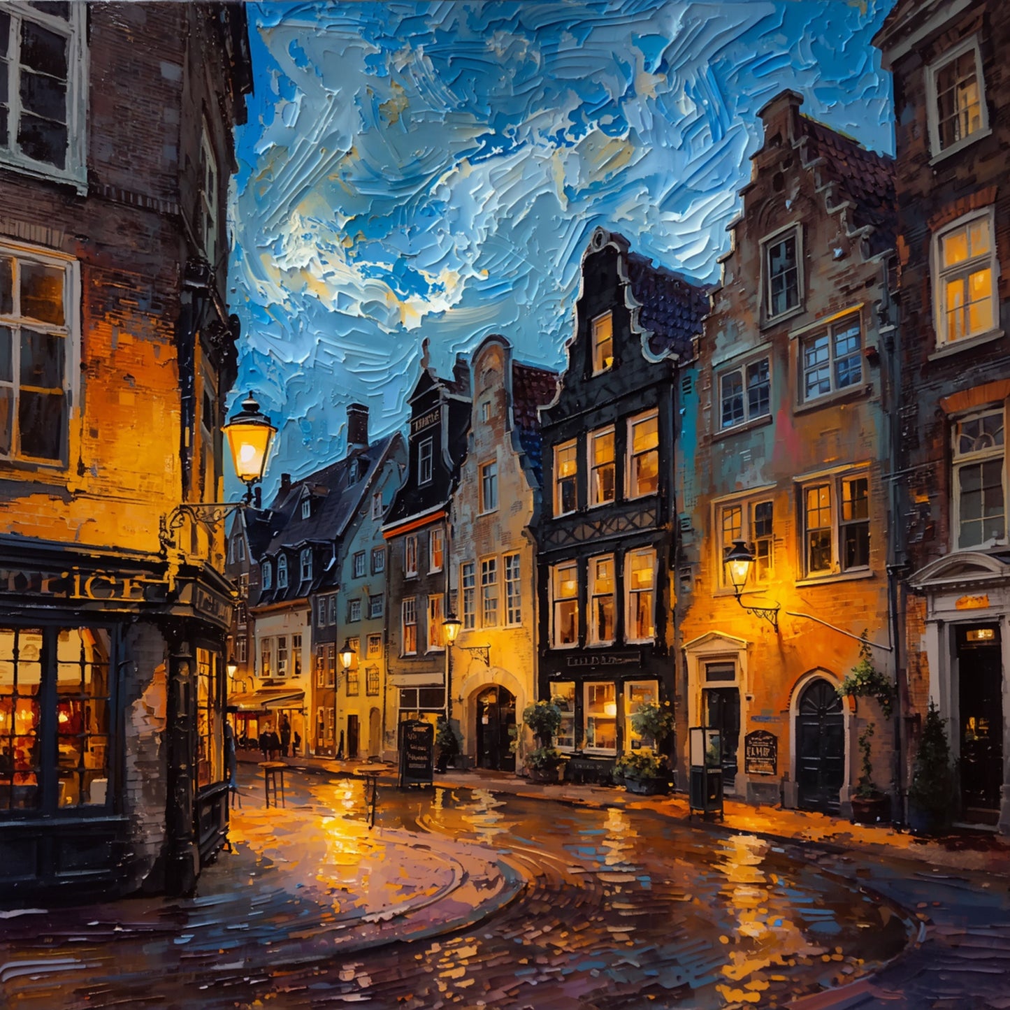 Amsterdam Regen Schilderij – Gloeiende Grachtenpanden