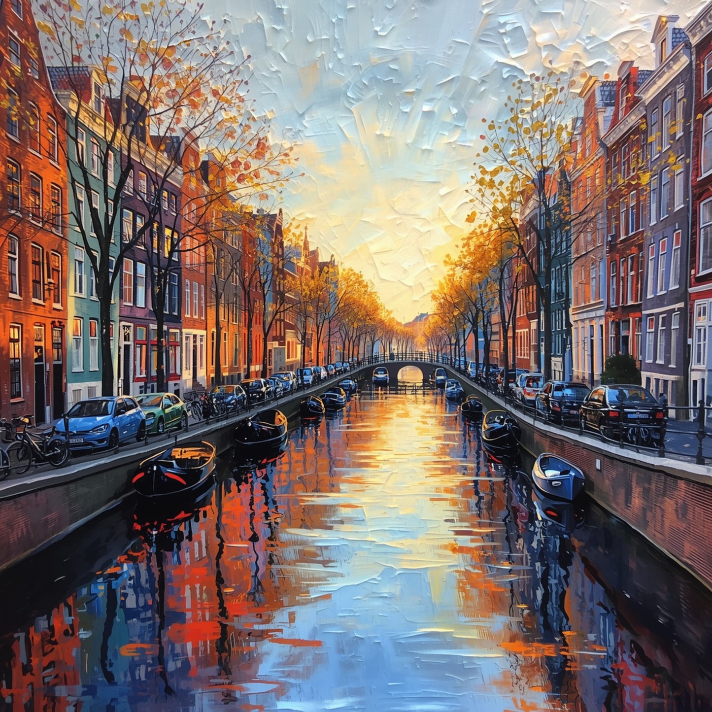 Canvas print of Amsterdam canal houses, colorful wall art