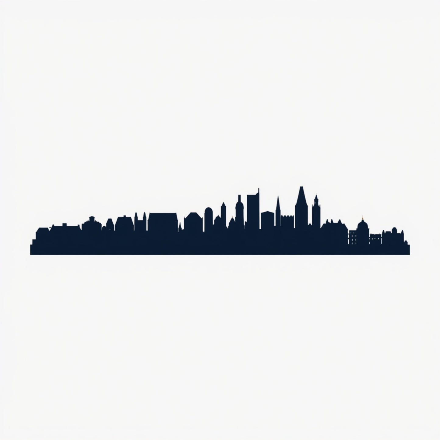 Minimalistisch stadssilhouet skyline canvas schilderij met zwarte skyline van torens en kerken op witte achtergrond — hal wanddecoratie

