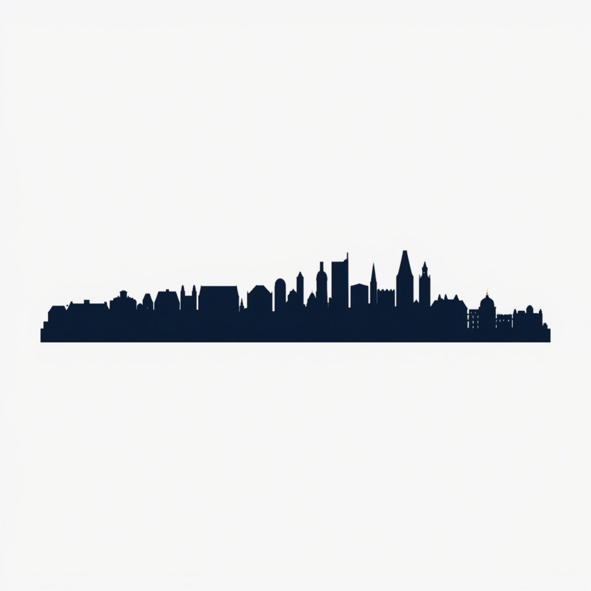 Minimalistisch stadssilhouet skyline canvas schilderij met zwarte skyline van torens en kerken op witte achtergrond — hal wanddecoratie
