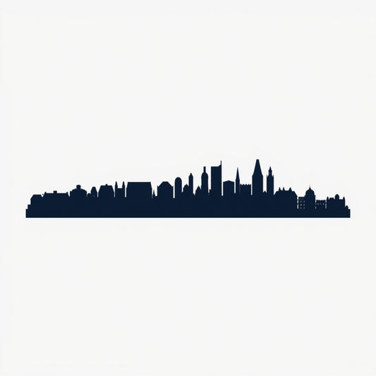 Minimalistisch stadssilhouet skyline canvas schilderij met zwarte skyline van torens en kerken op witte achtergrond — hal wanddecoratie

