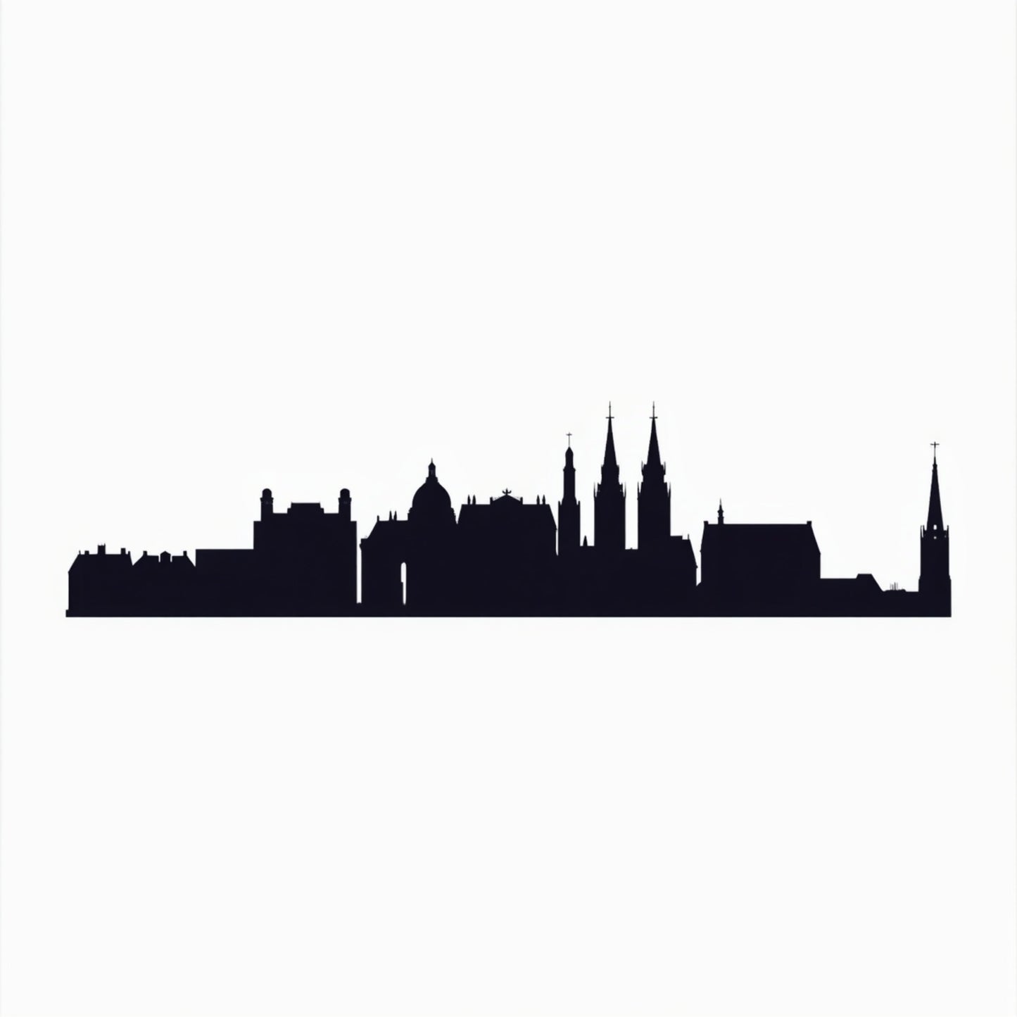 Minimalistisch stadssilhouet skyline canvas schilderij met zwarte skyline van torens en kerken op witte achtergrond — hal wanddecoratie
