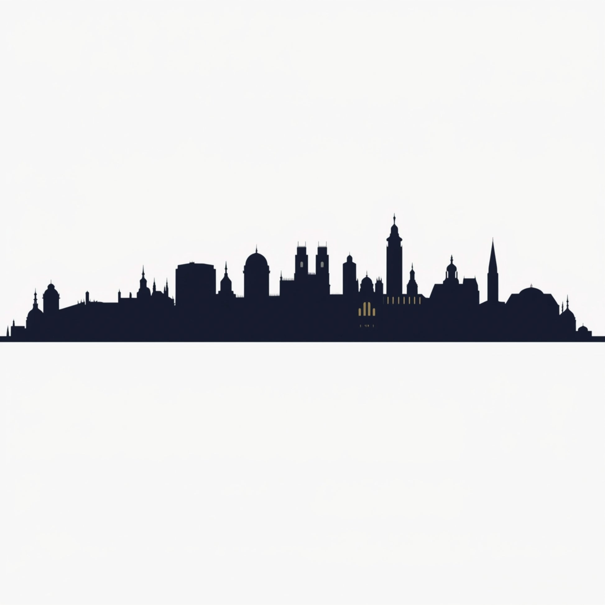 Ultraminimalistisch smal zwart skyline silhouet canvas schilderij met stadsdaklijnen op groot wit fond — hal wanddecoratie
