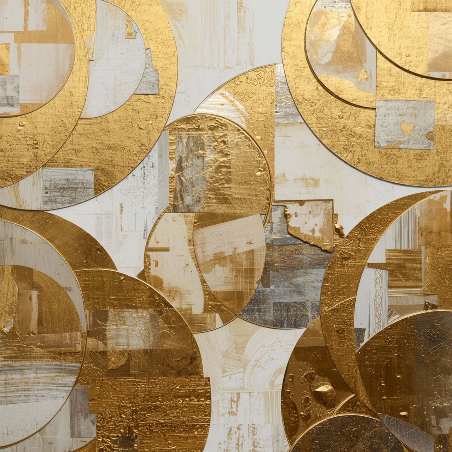 Bold geometrisch gouden cirkels canvas schilderij met grote overlappende gouden bogen en cirkels op warme bruine achtergrond — hal wanddecoratie
