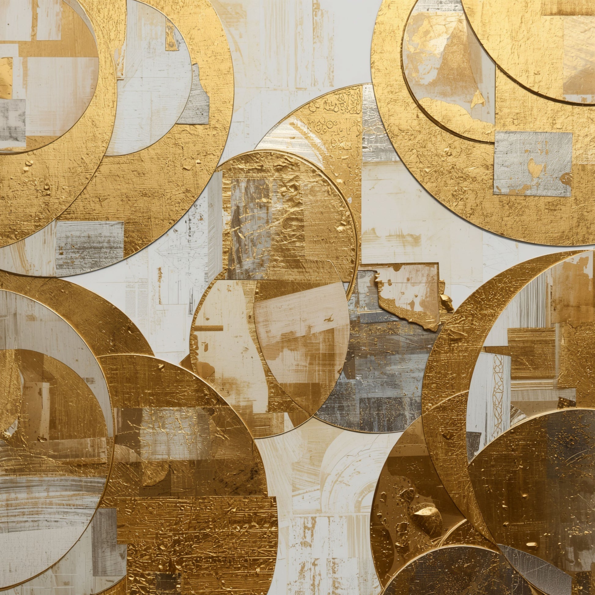 Bold geometrisch gouden cirkels canvas schilderij met grote overlappende gouden bogen en cirkels op warme bruine achtergrond — hal wanddecoratie
