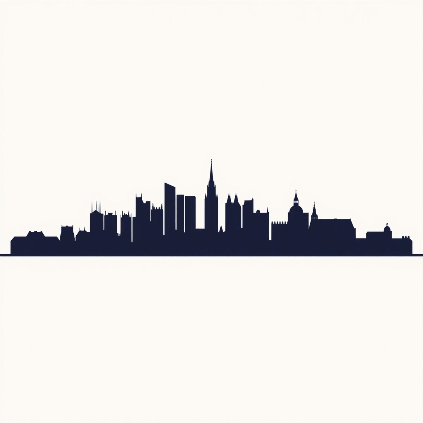 Minimalistisch donkerblauw stadssilhouet skyline canvas schilderij op crème achtergrond met torens en kerken — hal wanddecoratie
