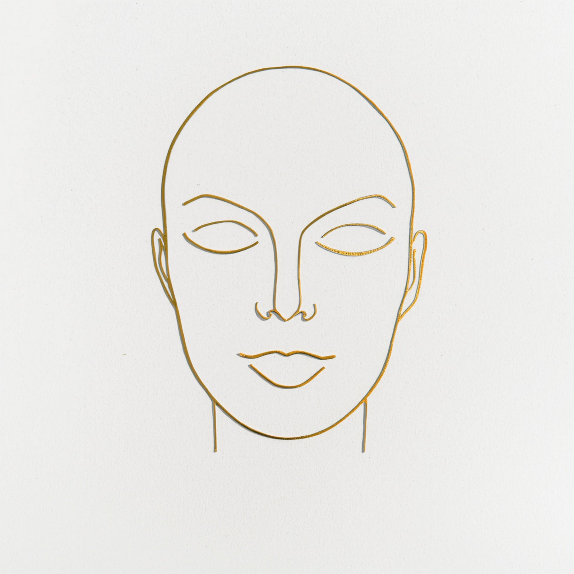 Minimalistisch gouden gezichtslijn portret canvas schilderij met fijne gouden lijntekening van vrouwelijk gezicht op lichtgrijze achtergrond — hal wanddecoratie
