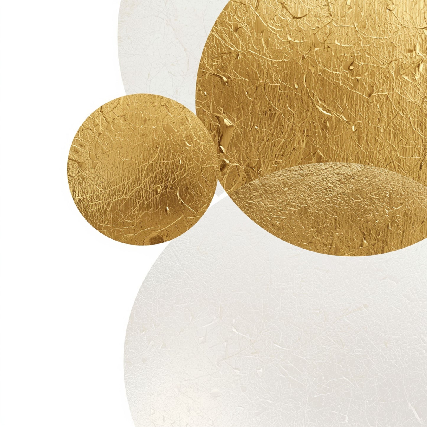 Abstract gouden bol canvas schilderij met grote centrale gouden cirkel omringd door witte bollen op lichte achtergrond — hal wanddecoratie
