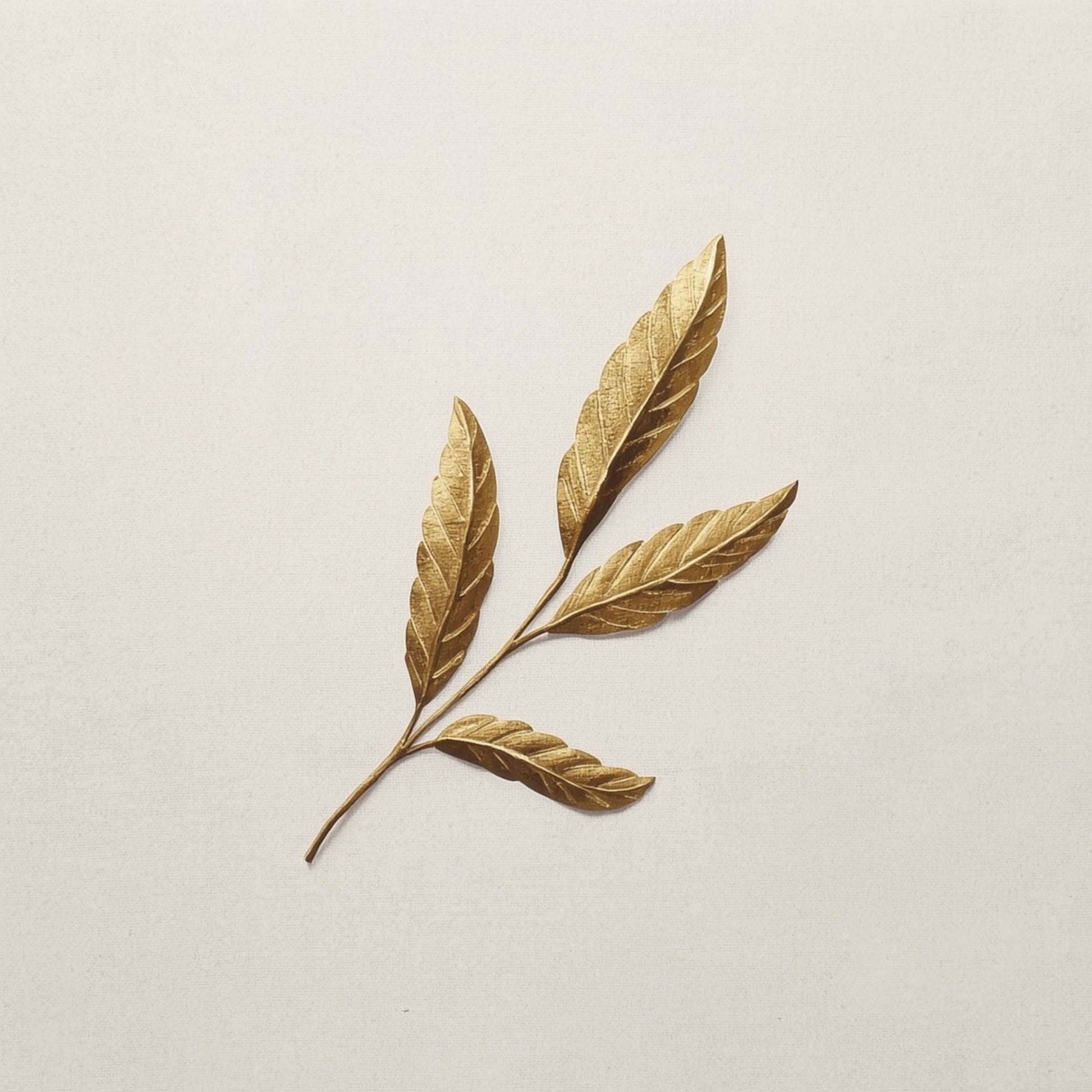 Sierlijk gouden olijfblad tak canvas schilderij met warme gouden en olijfgroene blaadjes op lichtbeige achtergrond — keuken wanddecoratie

