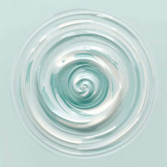 Abstract water swirl schilderij met vloeiende spiraalvorm in zachte mint aqua en witte tinten met concentrische rimpeling op lichte mintgroene achtergrond – abstract olieverf wall art print
