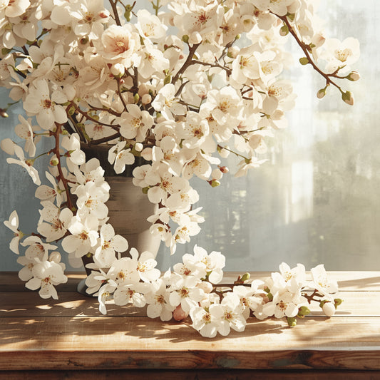 Blumen-Gemälde – Weiße Kirschblüten im sanften Gegenlicht