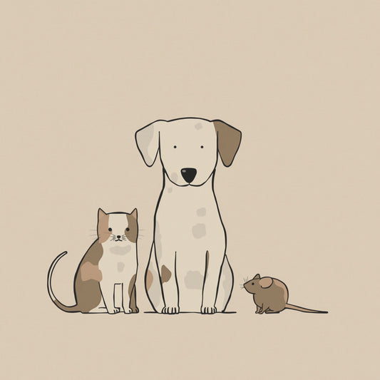 Lieve hond kat en muis samen canvas schilderij in zachte illustratie op warme beige achtergrond — babykamer wanddecoratie
