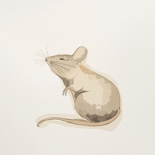 Klassiek muisje canvas schilderij in warme bruine aquarel illustratie op zachte beige achtergrond — babykamer wanddecoratie
