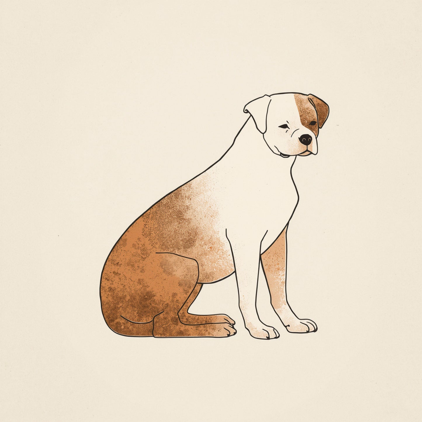 Zittende puppy canvas schilderij in warme bruine aquarel illustratie op zachte beige achtergrond — babykamer wanddecoratie
