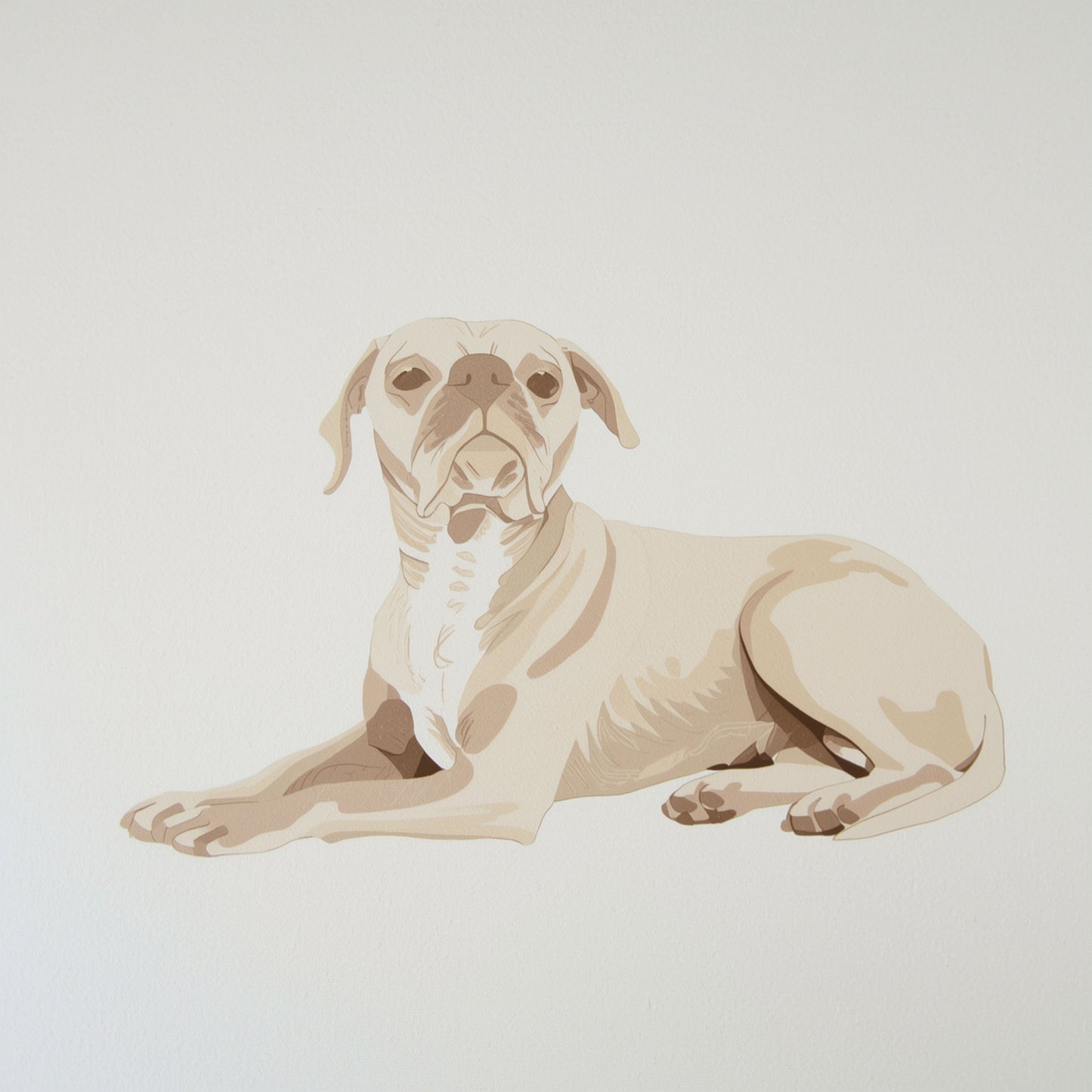 Elegante Weimaraner hond met strohoed canvas schilderij in zachte beige en grijze tinten op witte achtergrond — babykamer wanddecoratie
