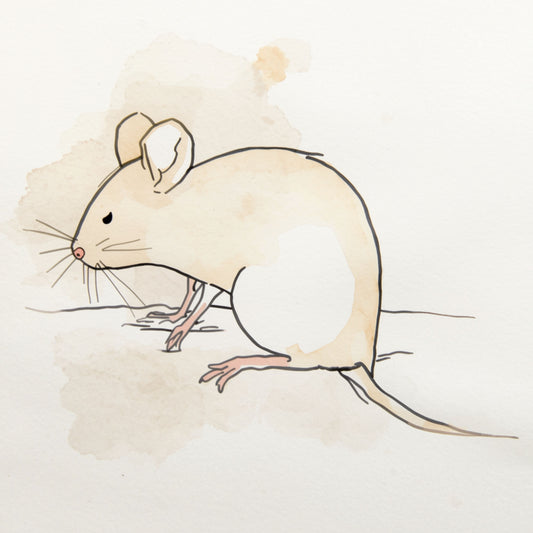 Lief rennend muisje canvas schilderij in zachte crème en beige aquarel illustratie op warme achtergrond — babykamer wanddecoratie
