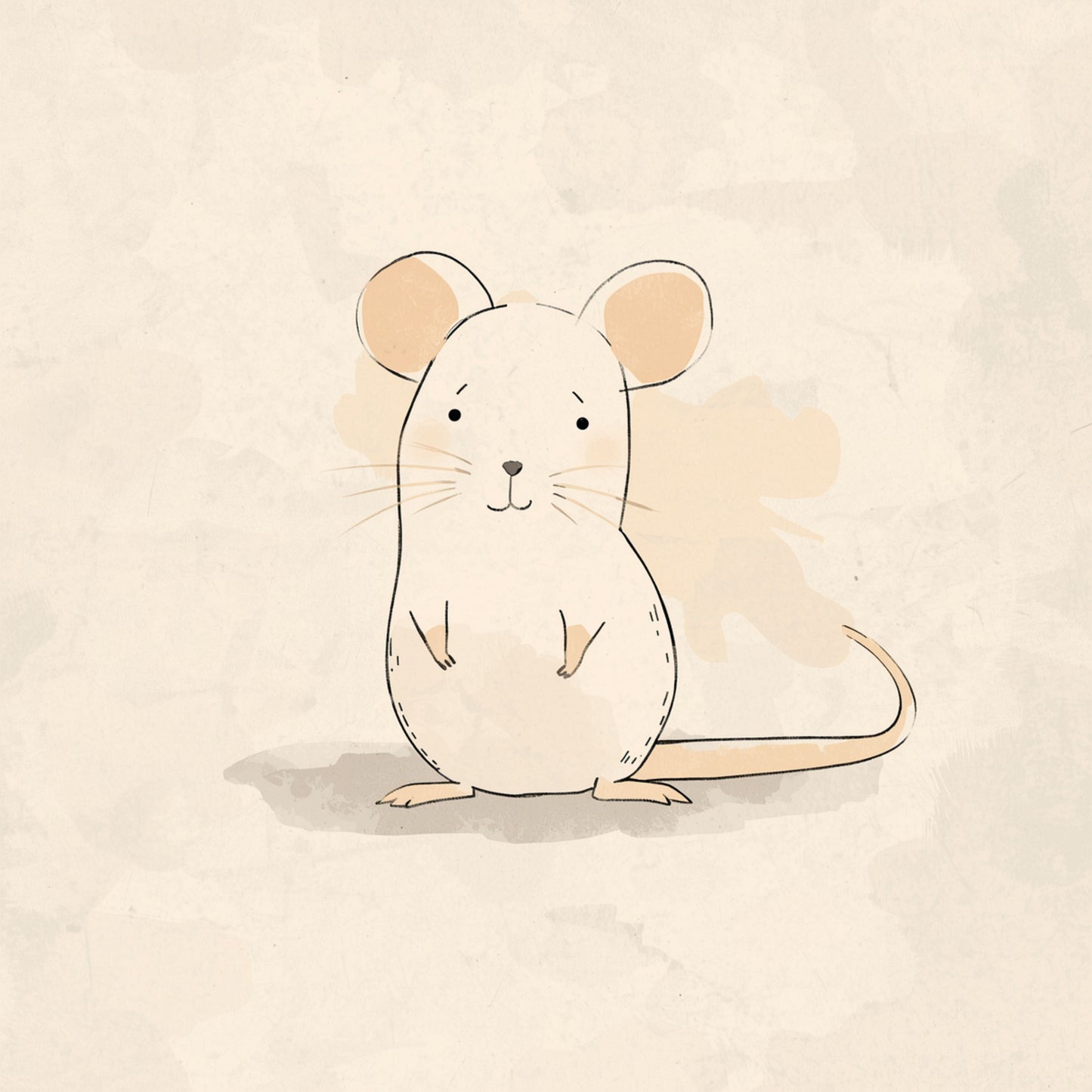 Lief muisje canvas schilderij in zachte aquarel illustratie op warme beige achtergrond — babykamer wanddecoratie
