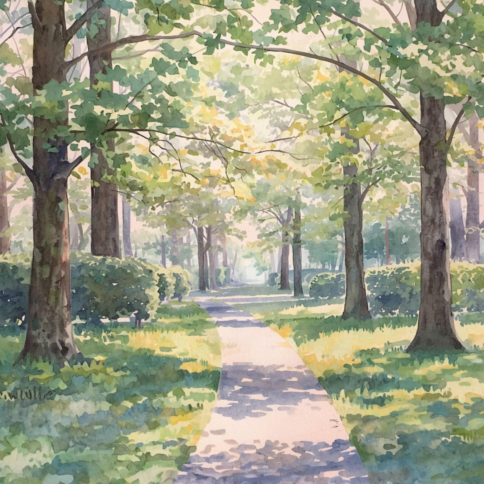 Zwolle canvas schilderij met weelderige bomen en schilderachtig natuurpad in een stadspark — premium wanddecoratie

