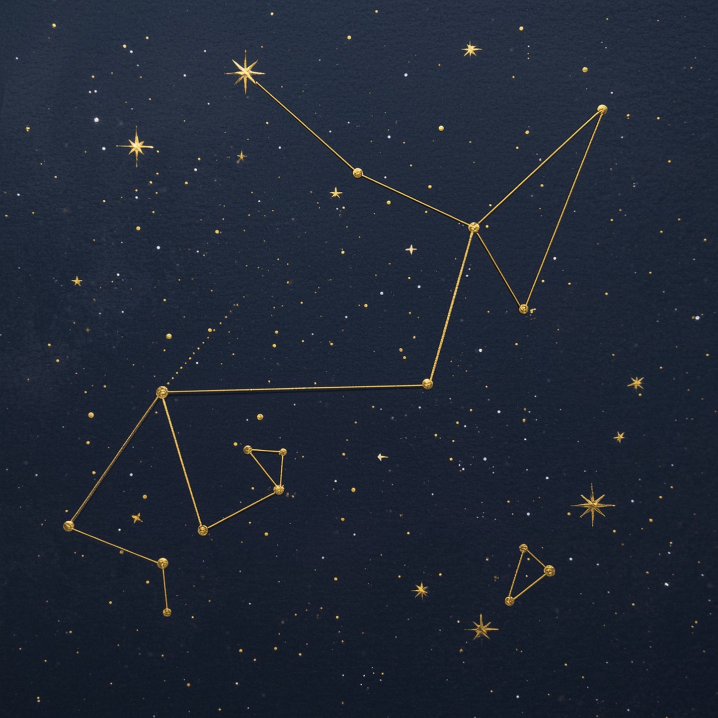 sterrenbeeld canvas schilderij met gouden sterren en constellatielijnen op donkerblauwe nachtelijke hemel — kinderkamer wanddecoratie
