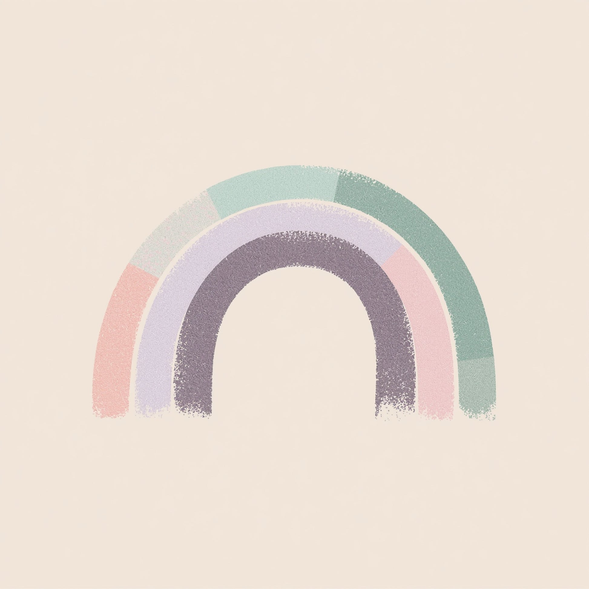 Minimalistisch pastel regenboog canvas schilderij met roze en mint groene bogen op zachte beige achtergrond — kinderkamer wanddecoratie
