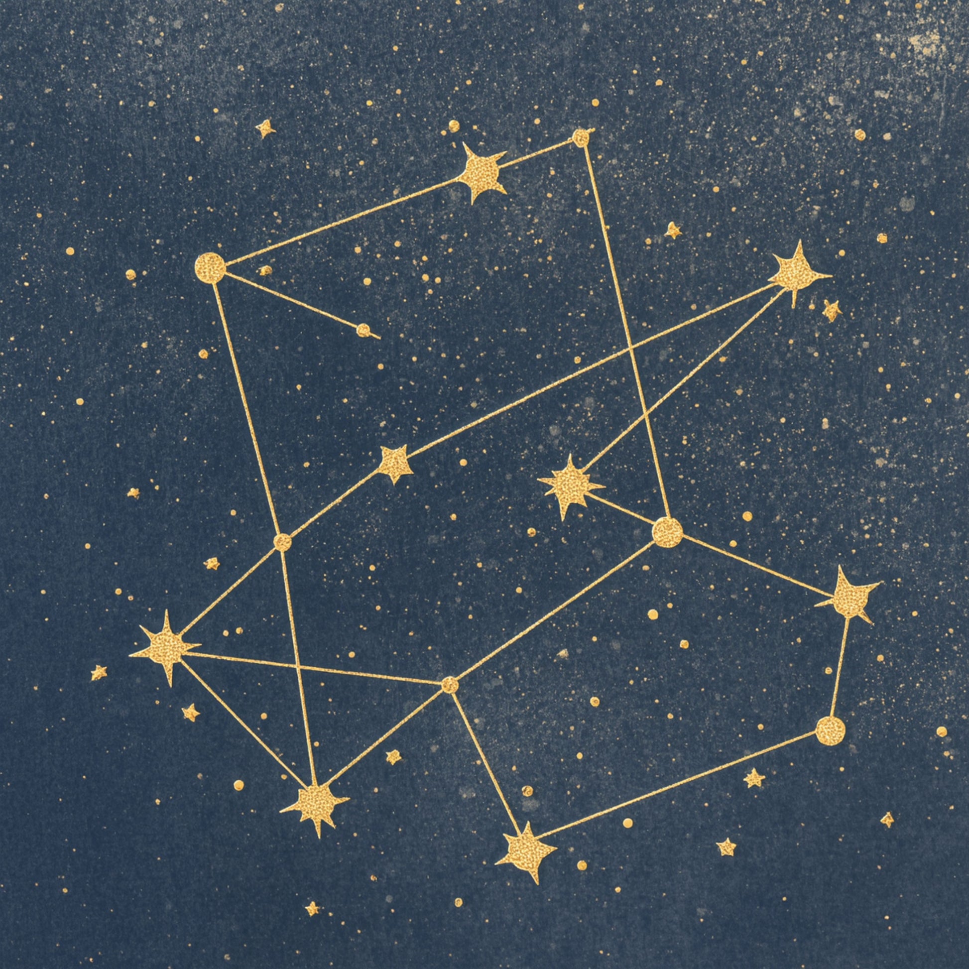 Gouden constellatie sterrenkaart canvas schilderij met heldere gouden sterren en verbindingslijnen op donkerblauwe achtergrond — kinderkamer wanddecoratie
