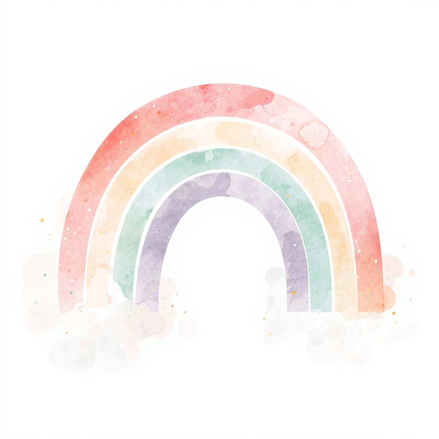 Aquarel regenboog canvas schilderij met zachte roze, mint, geel en lila pastel bogen op witte achtergrond — kinderkamer wanddecoratie
