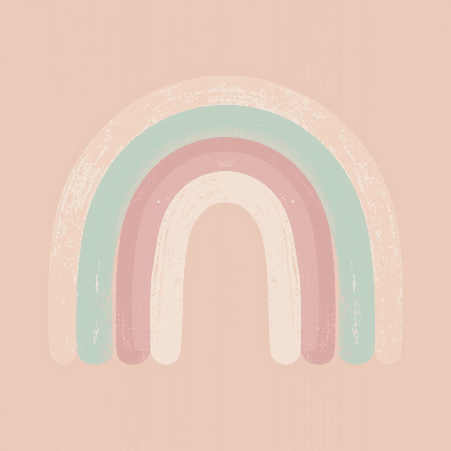 Minimalistische regenboog canvas schilderij met roze en mint groene bogen op zachte perzikroze achtergrond — kinderkamer wanddecoratie
