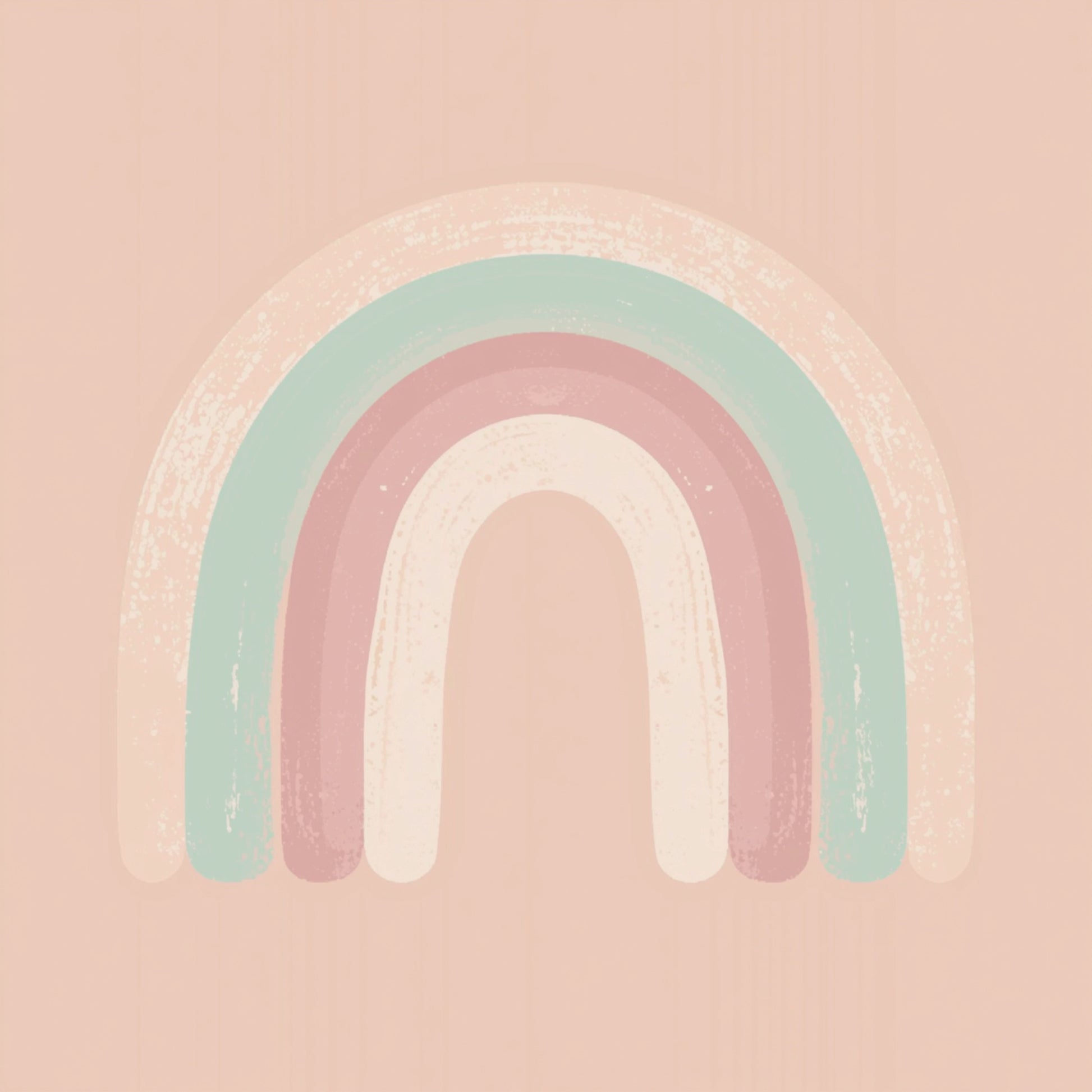 Minimalistische regenboog canvas schilderij met roze en mint groene bogen op zachte perzikroze achtergrond — kinderkamer wanddecoratie
