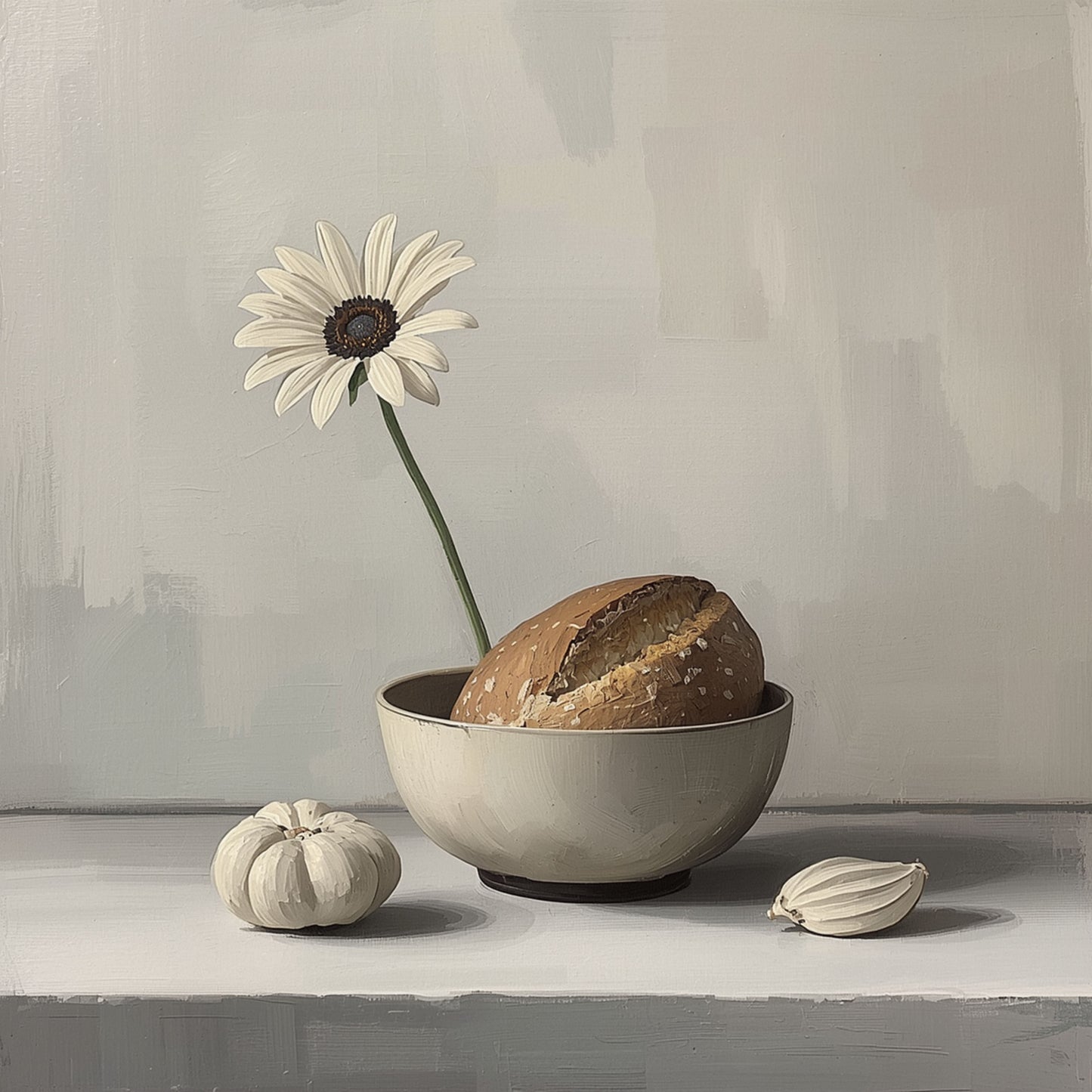 Madeliefje Stilleven Schilderij — Minimalistische Kom Canvas Keuken