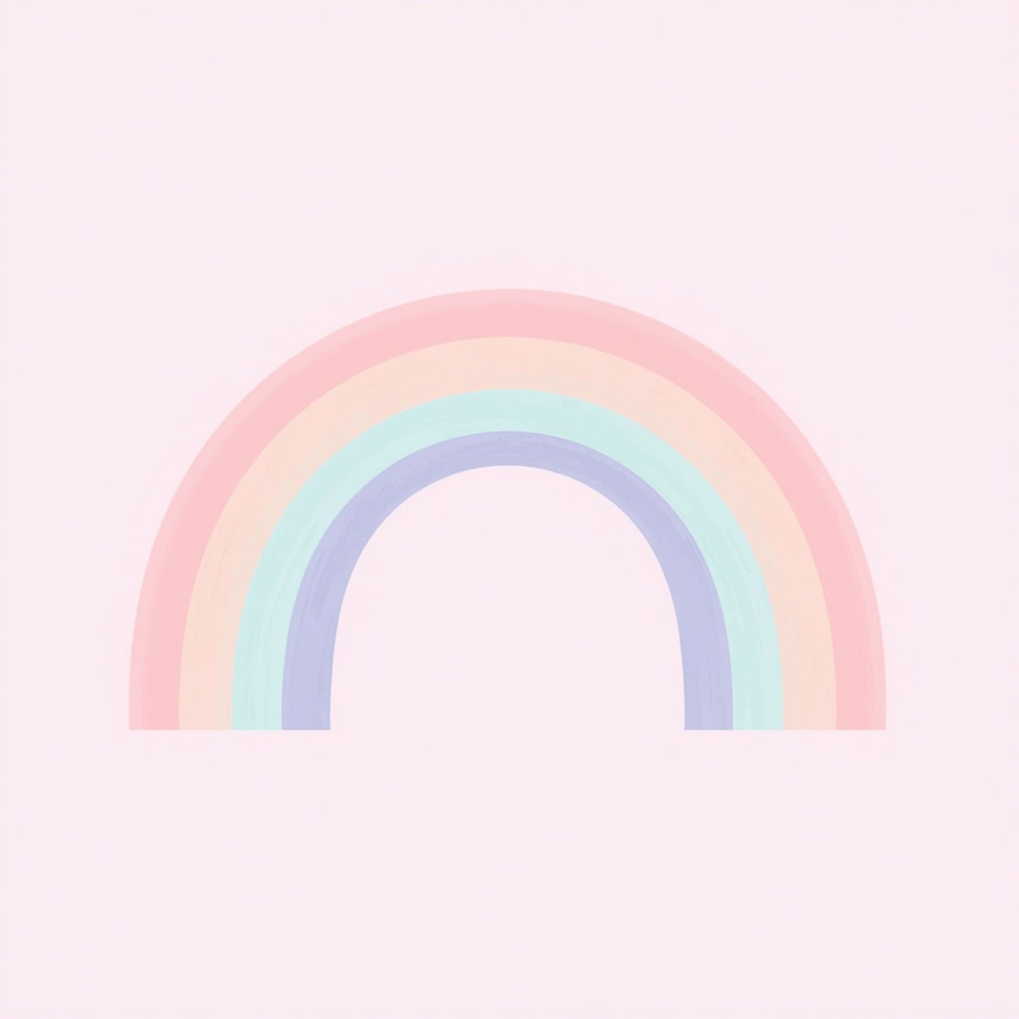 Pastel regenboog canvas schilderij met zachte roze, mint groene en blauwe bogen op lichtroze achtergrond — kinderkamer wanddecoratie
