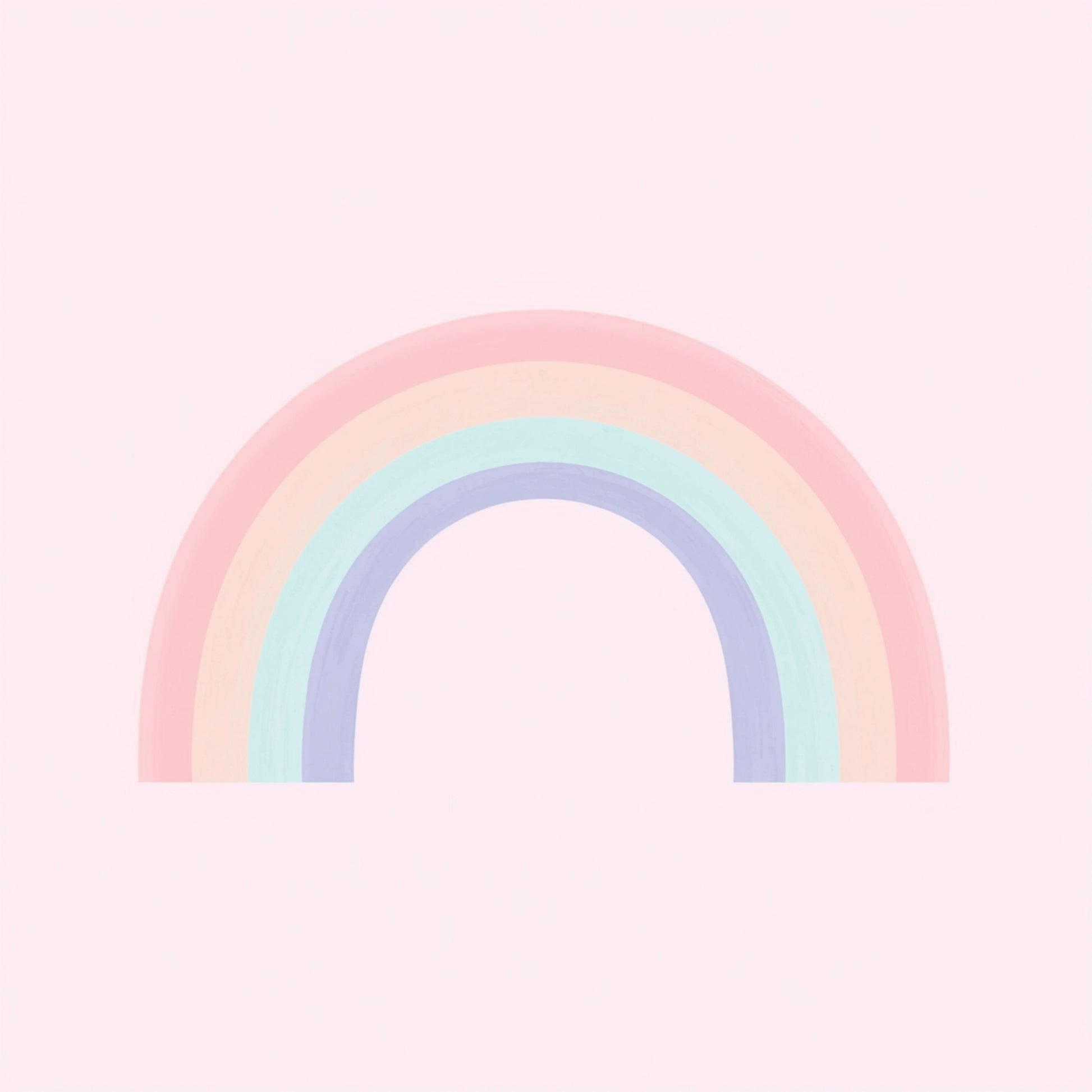 Pastel regenboog canvas schilderij met zachte roze, mint groene en blauwe bogen op lichtroze achtergrond — kinderkamer wanddecoratie
